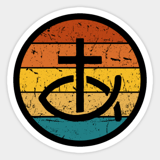 Cross And Fish Sunset Christian Logo Sticker